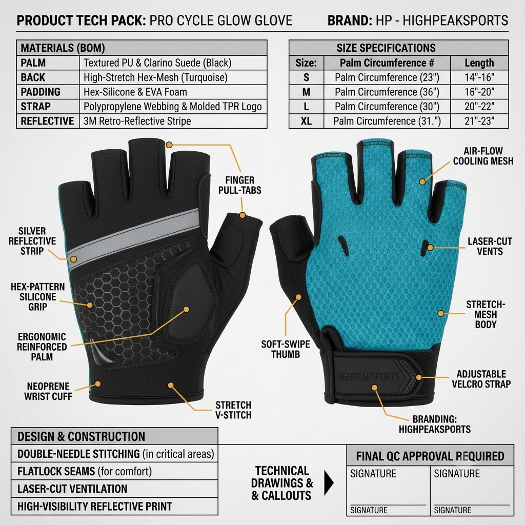 Pro Cycle Glow Glove – Half-Finger Cycling Gloves with Reflective Strip